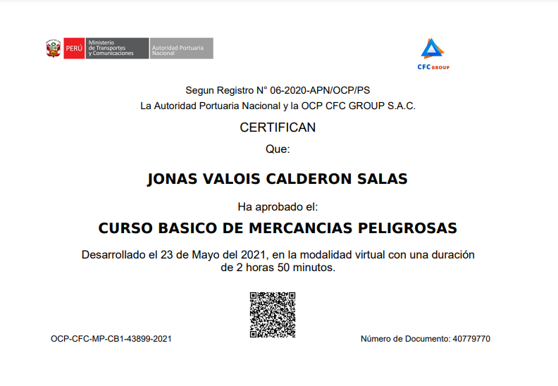 Certificado con el respaldo de la Autoridad Portuaria Nacional (APN)