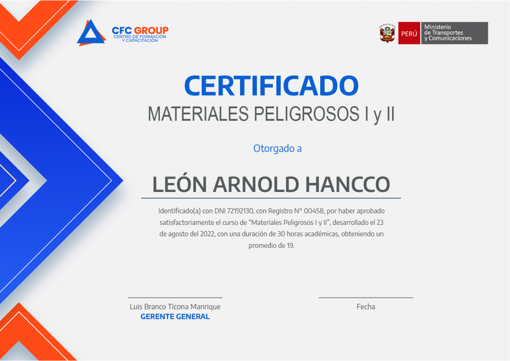 Certificado con el respaldo del Ministerio de Transportes y Comunicaciones (MTC)